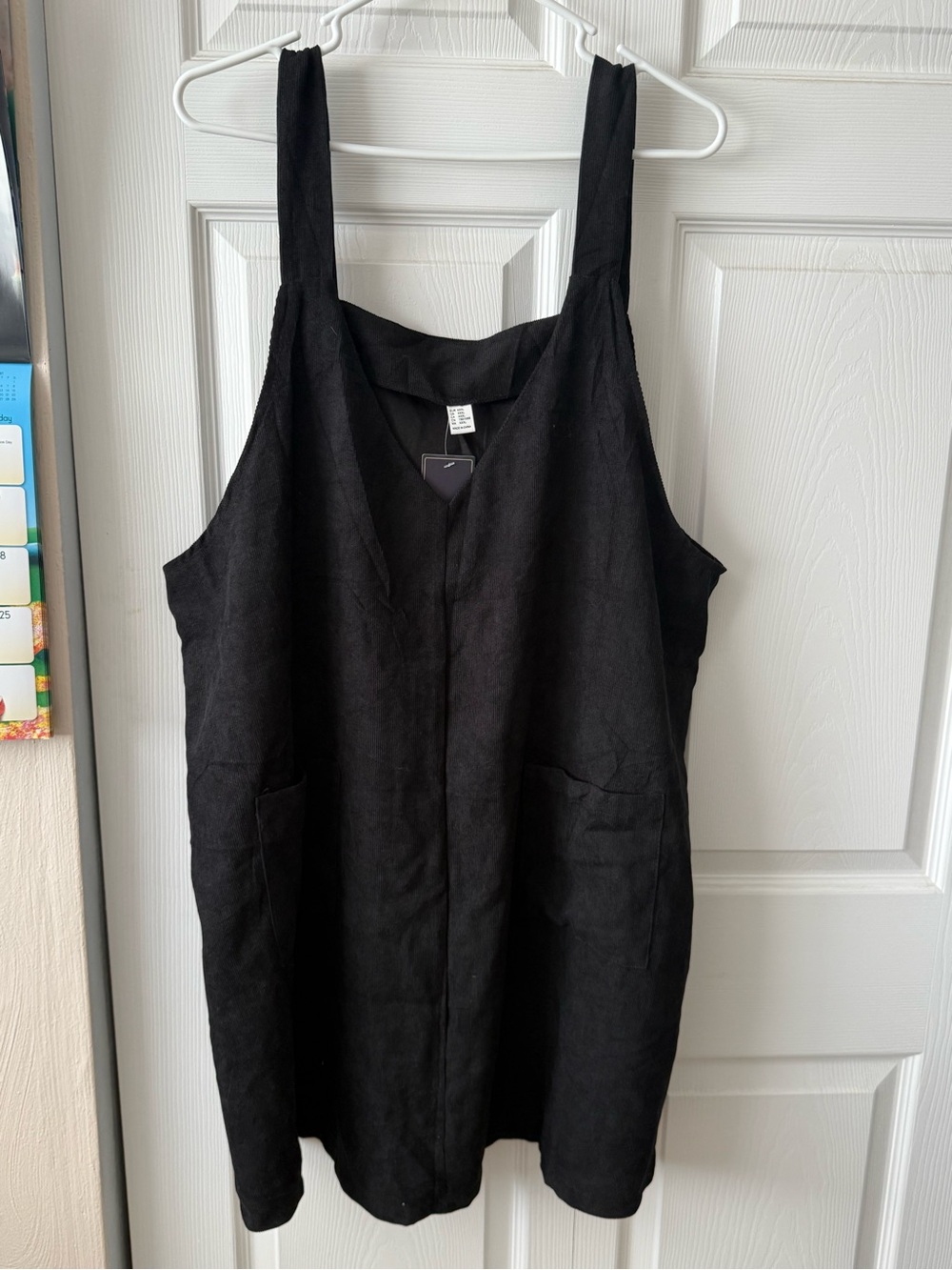 Black Linen-Blend Midi Dress with Pockets